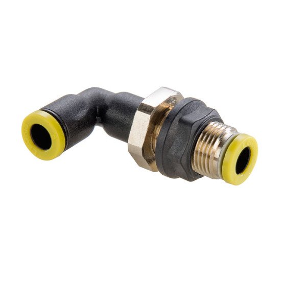 Showing image for 365PLPBH-8M Union Elbow Bulkhead Push-to-Connect Instant Pneumatic Fitting 365PLPBH-8M Union Elbow Bulkhead Push-to-Connect Instant Pneumatic Fitting image